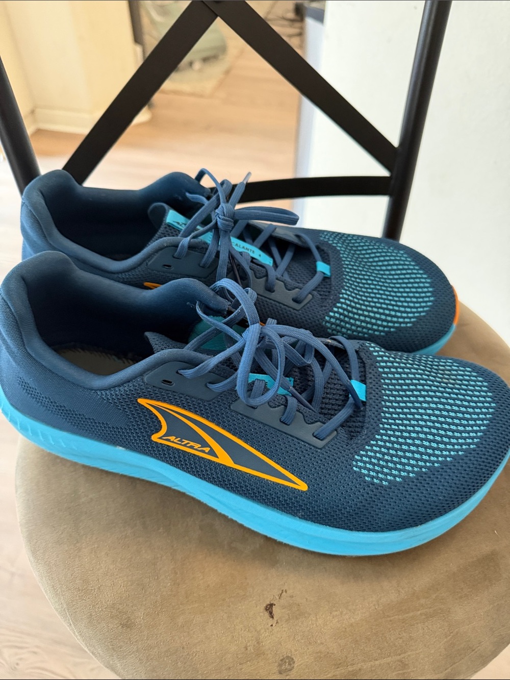 Altra Men's Navy and Aqua Running Sneakers with Yellow Logo